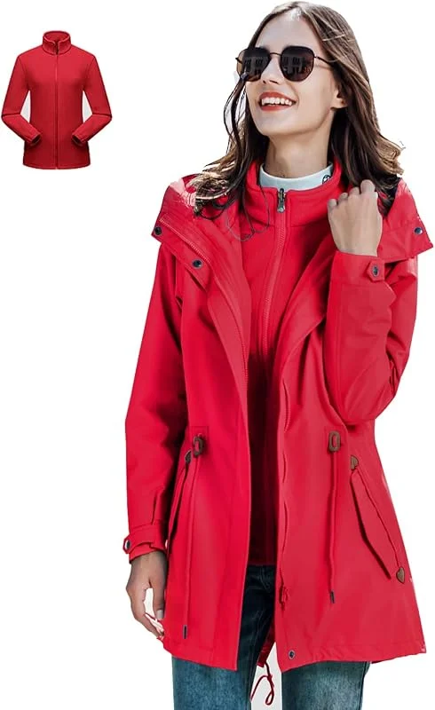 MU Femmes Vestes de Ski Manteau Imperméable Toison Neige 3 En 1 Snowboard Vestes D'Hiver Chaud Coupe-Vent Parka Montagne Coupe-Vent Raincoat, Red, Xl — Vetements ski