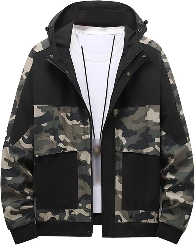 ZDJSWJ Veste à capuche coupe-Vent pour homme Sweat à capuche de randonnée imperméable entièrement zippé Veste extérieure légère tactique hiver — Vetements ski