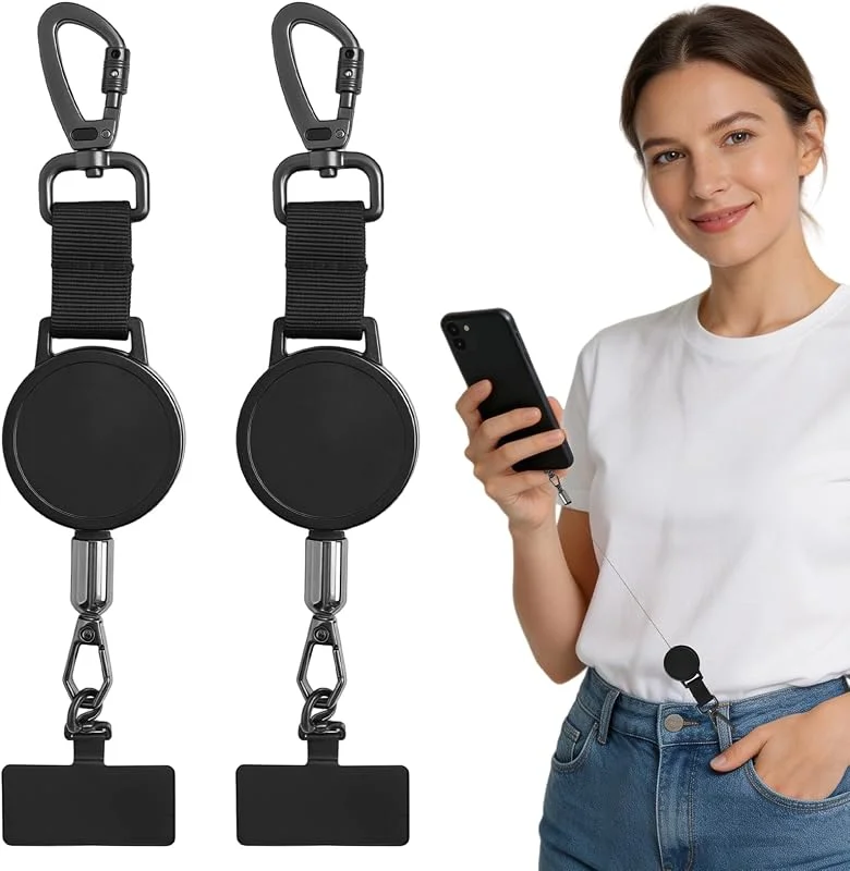 Lot de 2 Cordons Téléphone Rétractables Anti-Chute avec Mousqueton Métal — Equipement ski
