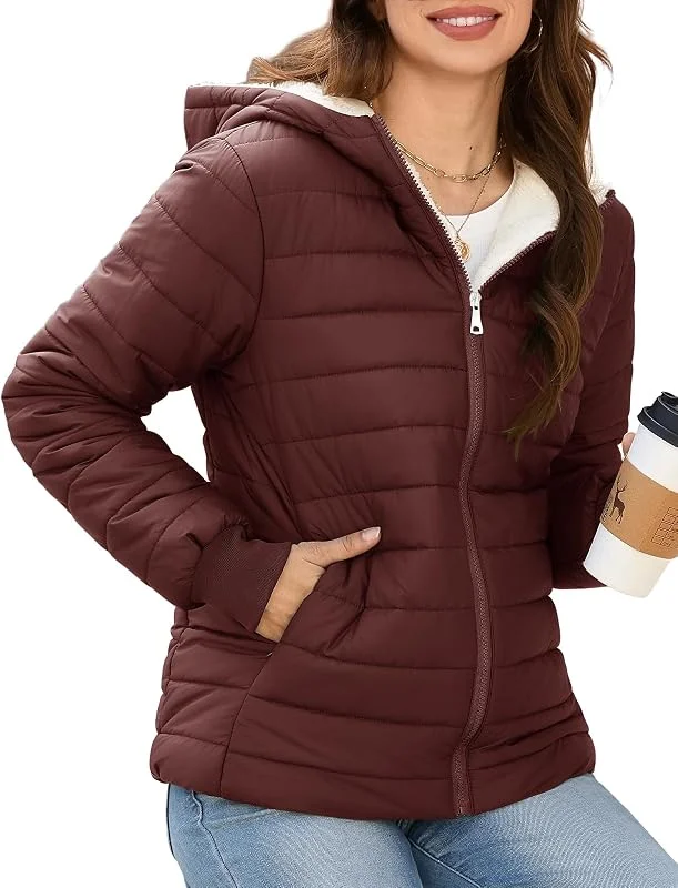 Yuson Girl Veste Femme Hiver Légère à Capuche Manteau Polaire Chaude Courte — Vetements ski
