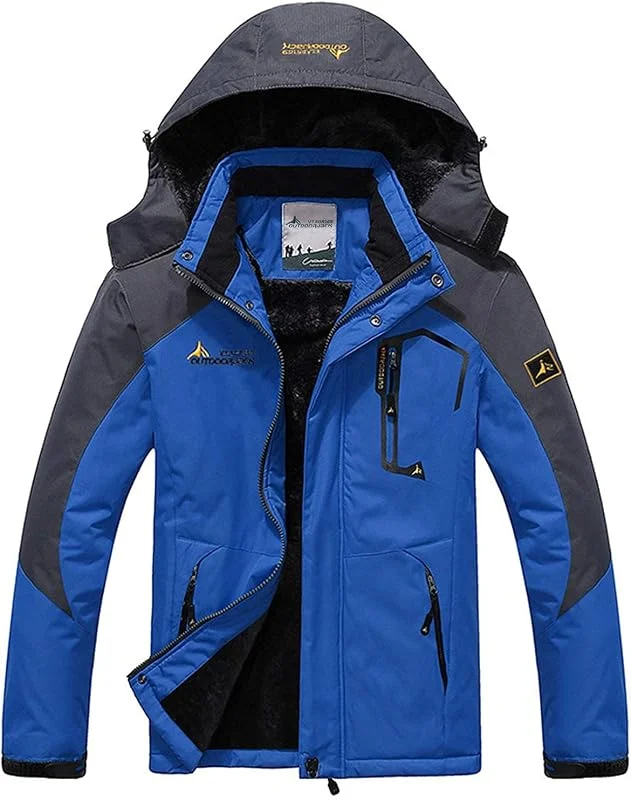 Memoryee Hommes Ski Veste Hiver Chaud Doublure Peluche Outdoor Softshell avec Capuche Amovible Veste — Vetements ski