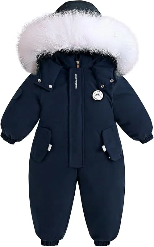 BRONG Enfant Habit de Neige Barboteuse Garçons Combinaison de Ski Hiver Chaud Neige Toison Veste Étanche Amovible Col de Fourrure Coupe-Vent Tenues — Vetements ski