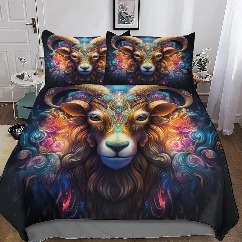 Chèvre Housse De Couettes pour Enfants Adultes Parure De Lit 3 Pièces, Modèle Microfibre De Ensemble De Literie avec Taies D'oreillers Et Fermeture Éclair Double (200x200cm) — Equipement ski
