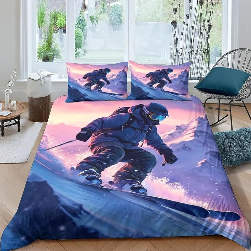 Housse De Couette 155X220 Cm, Microfibre 3D Imprimé Ado Lit Ski Sports Extrêmes Parure De Lit Ensemble 2 Pièces Housse Couette + Taies Oreiller - Anti-Allergie, Entretien Facile -354M041G439X — Equipement ski