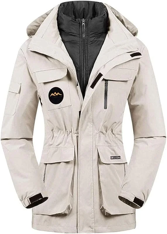MU Veste de Ski Féminine Pour Hiver 3 En 1 Veste À Capuche À Lame À Feuilles Coupe-Vent Étanche Avec Doublure de Doublure de Doublure À Vent Veste de Coupe-Vent, White, Xxxxl — Vetements ski