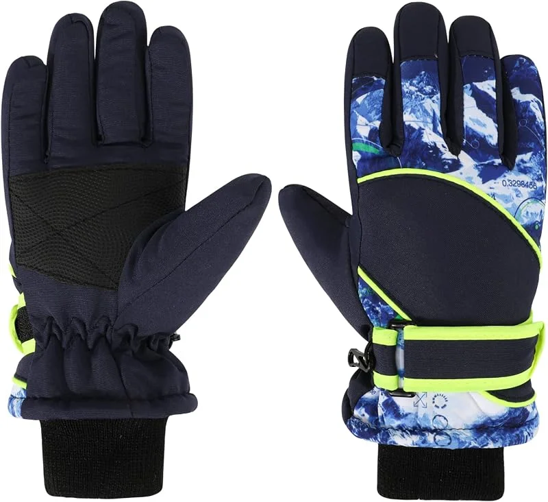 QKURT Gants de Neige Coupe-Vent d'hiver, Gants d'isolation Thermique Filles Garçons Gants pour Temps Froid Gants de Ski pour Enfants de 5 à 8 Ans Luge Snowboard Patinage Cyclisme Course à Pied — Vetements ski