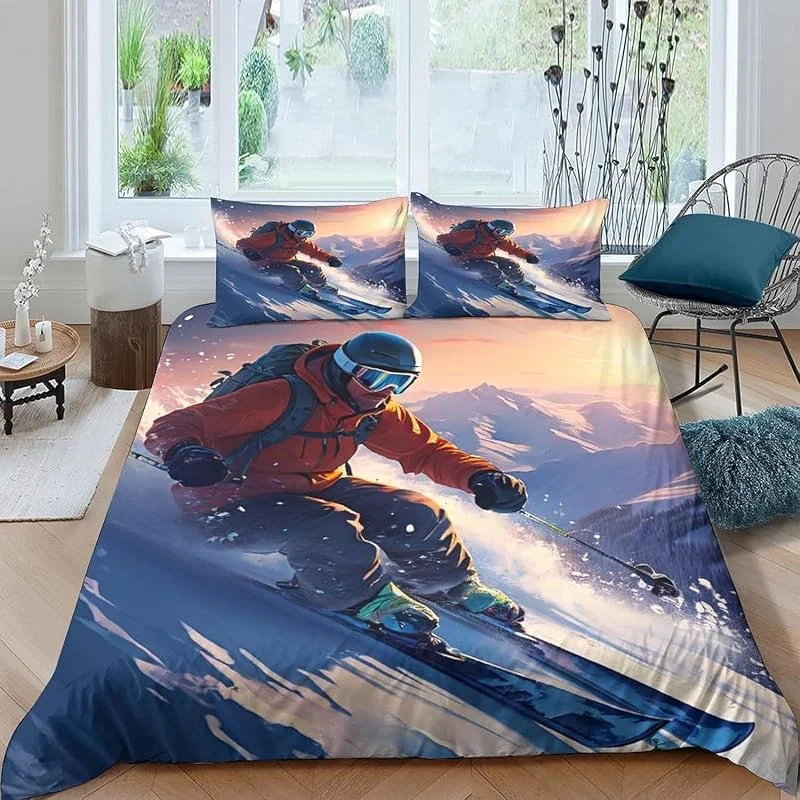 Ski Sports Extrêmes Housse De Couette 260X240 Cm - Parure De Lit Adulte en Microfibre, Housse De Couette 1, 2 Personnes avec Fermeture Éclair, Parure Housse avec 2 Taie d'oreiller - Confo -76999356351 — Equipement ski