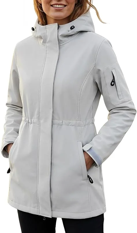 CHIGUO Vestes d'hiver légères pour femmes, imperméables, doublées de polaire chaude, avec capuche, veste de pluie Softshell — Vetements ski