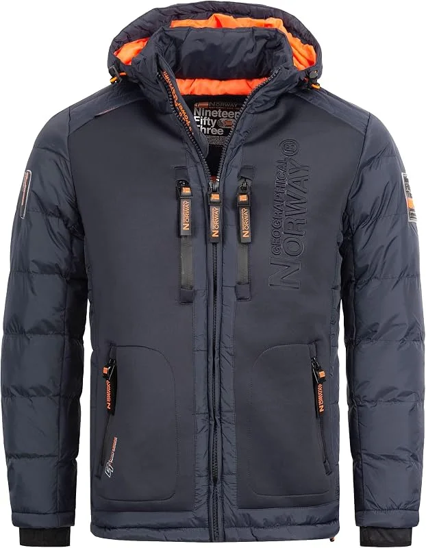 Geographical Norway Hommes Veste Matelassée Veste d'hiver à Capuche – Doublé Chaud Anorak - Extérieur Ski Snowboard Veste A Capuche pour l'hiver, Automne dans Bundle avec UD Bonnet — Vetements ski