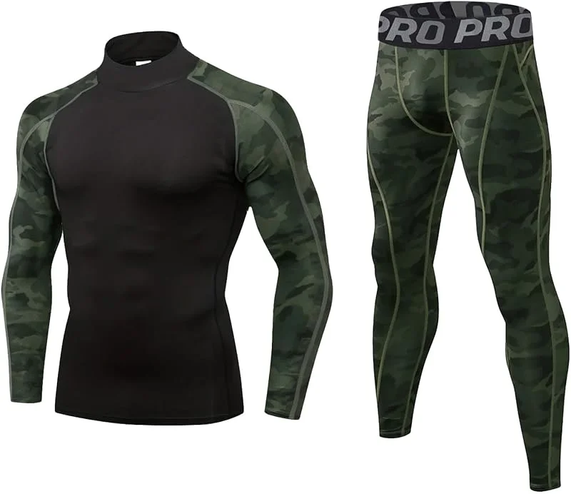 Mens Thermal Underwear Set Long Sleeve Compression Top and Long Johns Thermal Base Layer Bottom for Running Cycling Skiing in Winter — Vetements ski