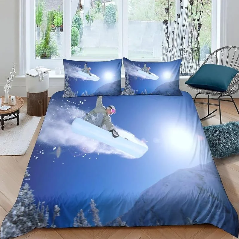 Housse De Couette Ski Sports Extrêmes Décorer Parure De Lit 1, 2 Personnes en Microfibre Douce Imprimé Housse Couette 3D avec 2 Taies d'oreiller avec Fermeture Éclair - Confortable 200X20-94156257955 — Equipement ski
