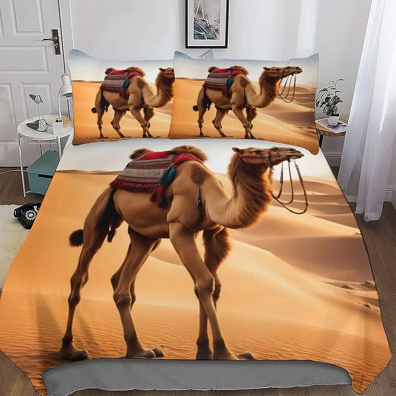 Chameau 3 Pièces Parure De Lit Adulte Enfants Housse De Couette avec Taies D'oreillers Housse De Couette Microfibre Douce avec Fermeture Éclair Double (200x200cm) — Equipement ski