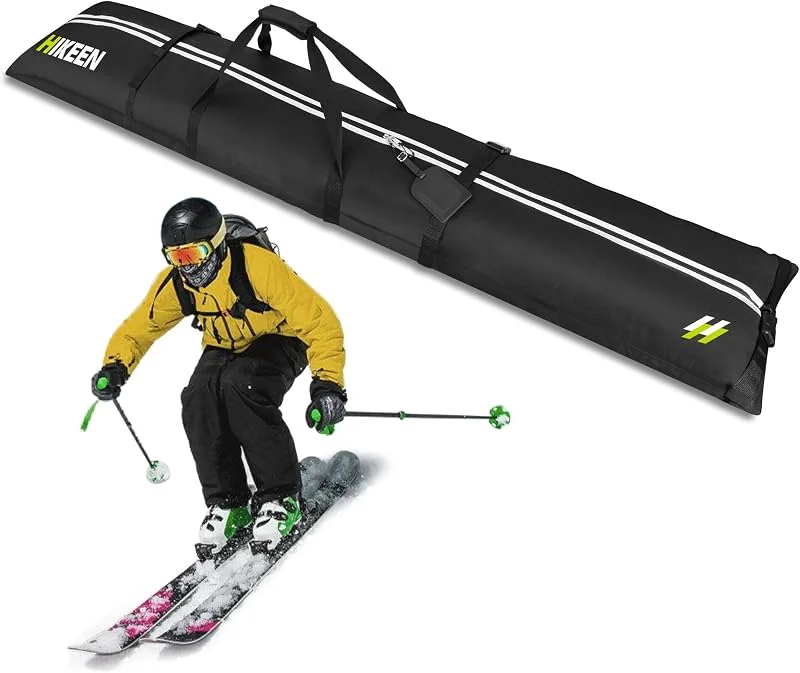 BOOSTEADY Sac de Ski pour 2 Paires de Skis, Housse à Ski pour 1 Snowboard avec Bandoulière Rembourrée, Longueur Réglable Jusqu'à 210cm, Sac de Transport pour Skis et Snowboard Imperméable — Equipement ski