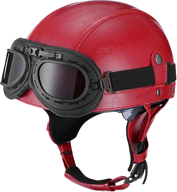 EBAYIN Casque Bol Homologué ECE Casque Demi-Coque Casque d'aviateur Vintage Casque Jet Demi-Casque avec Lunettes Cruiser Chopper Scooter Moped Casque, D-M=(57~58cm) — Equipement ski