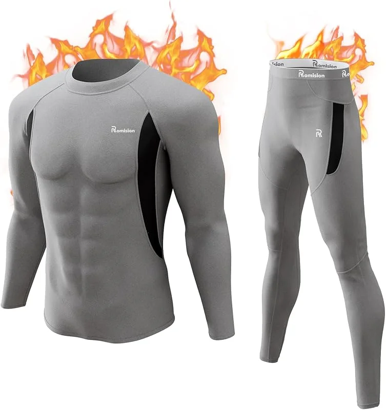 romision sous-vêtement Thermique sous-vêtements Fonctionnels pour Hommes sous-vêtements de Ski en Polaire intérieure Ensemble de sous-vêtements Thermiques Doux — Vetements ski