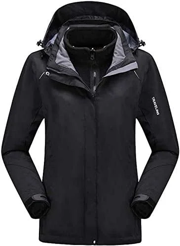 MU Veste de Ski Imperméable Femme Veste de Ski Imperméable Femme 'Hooded Windbreaker Mountain Snowboard Windbreaker Hooded for Traveling Climbing Hiking Winter, Noir, *** L — Vetements ski