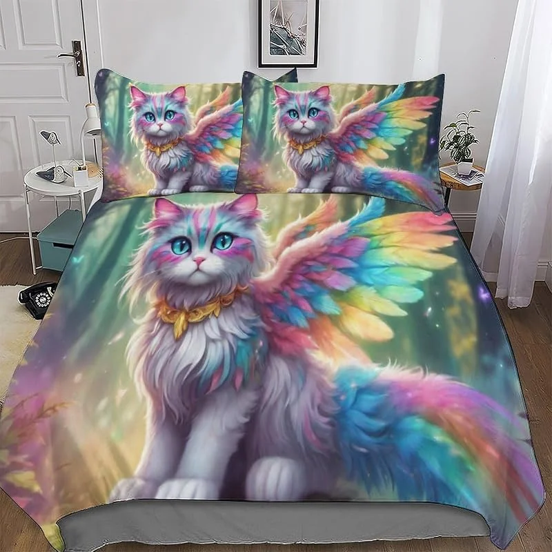 Chat Housse De Couette 3 Pièces Douce Microfibre Housse Couette, pour Parure De Lit, avec Taie d'oreiller Assortie, Double (200x200cm) — Equipement ski