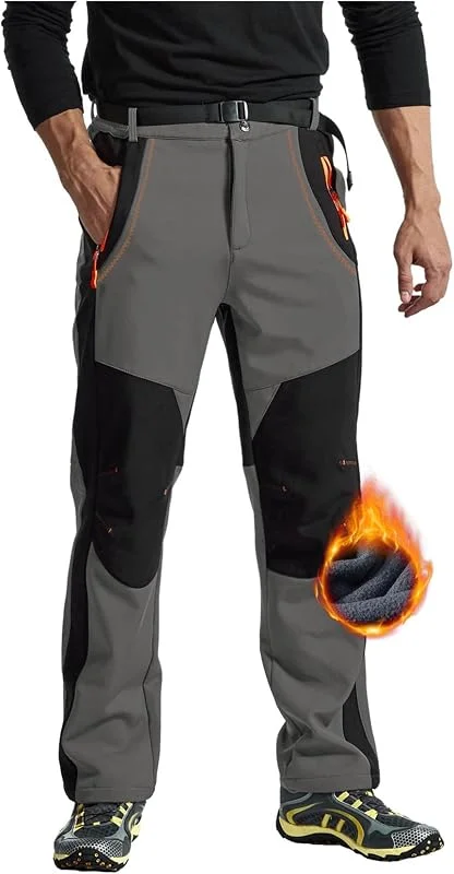 Rdruko Pantalon de ski pour homme - Imperméable - En softshell - Coupe-vent - Pantalon de randonnée - Doublure thermique - Avec poches — Vetements ski