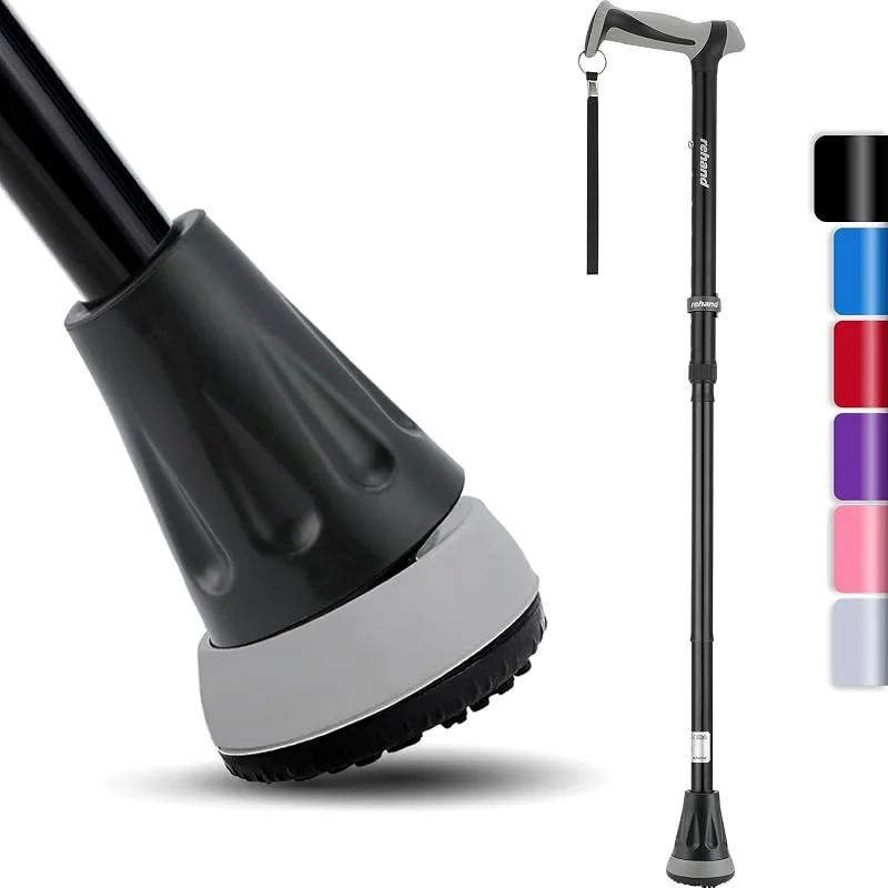 Rehand Canne de Marche Pliable Tout-Terrain, Canne de Marche pour Femme et Homme, Pointe Pivotante et Aide à la Mobilité Robuste, Bâton de Marche Réglable pour Les Personnes âgées et Les Dames — Equipement ski
