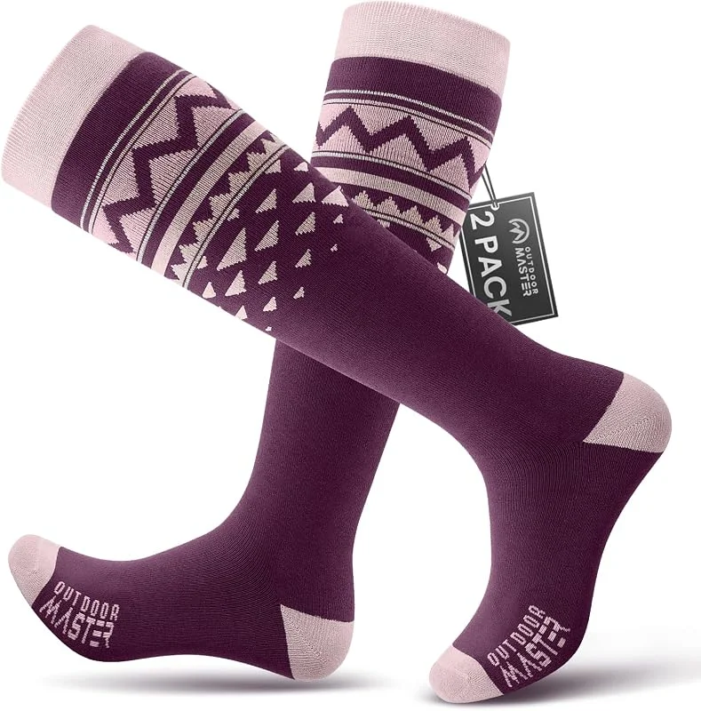 OutdoorMaster Chaussettes de ski, Lot de 2 Paires de Chaussettes de Ski et de Snowboard Pour Homme et Femme avec Design OTC avec Manchette Antidérapante — Equipement ski