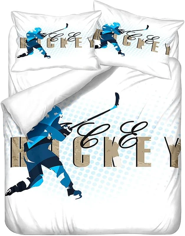 2 Personne Housse de Couette 200x200 Enfants Garçon Fille Ensemble de literie Ski Rondelle de Patin Modèle Style Sportif Parure de lit Double et Taies d'oreiller — Equipement ski